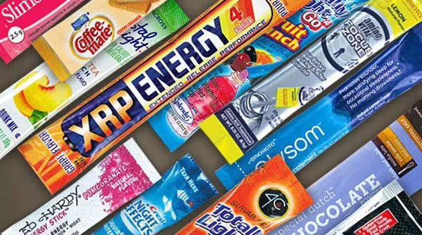 stick packs with branding of various companies